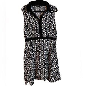 Eloquii Women's Black and White Geometric Size 16 Collared Sleeveless Midi Dress